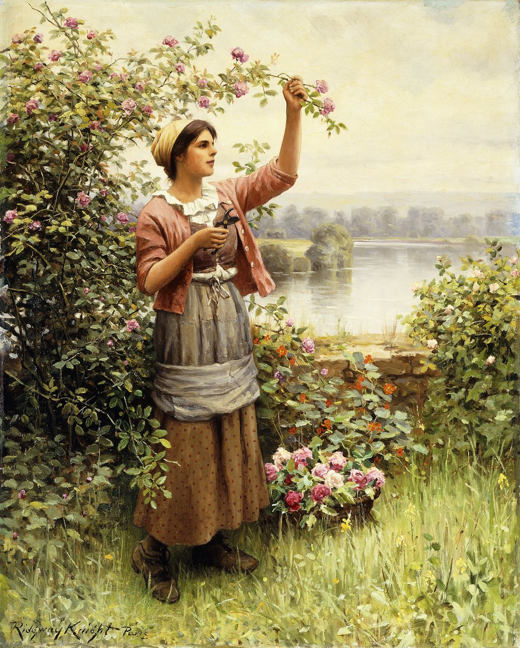Rózsavágás a Szajna mentén, alkotó: Daniel Ridgway Knight