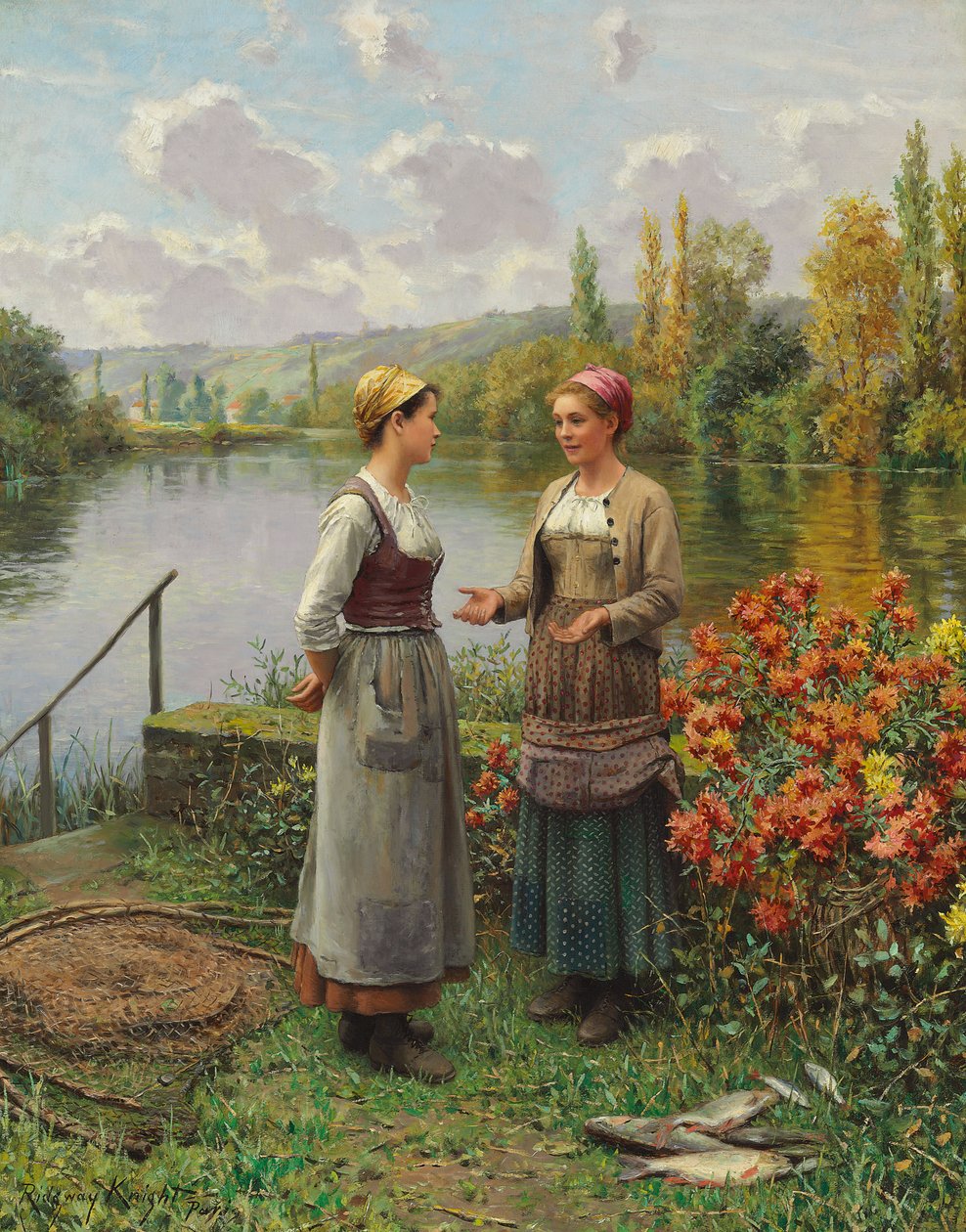 Két nő egy tájban alkotó: Daniel Ridgway Knight