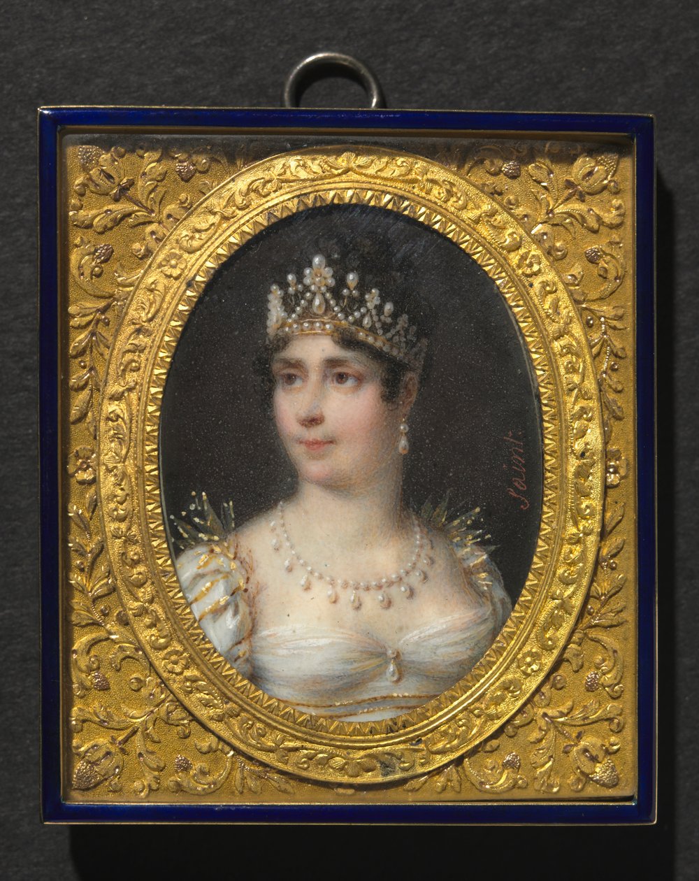Joséphine de Beauharnais, francia császárné portréja, 1806 körül (akvarell elefántcsontra, aranyozott fém- és zománckeretben) alkotó: Daniel Saint