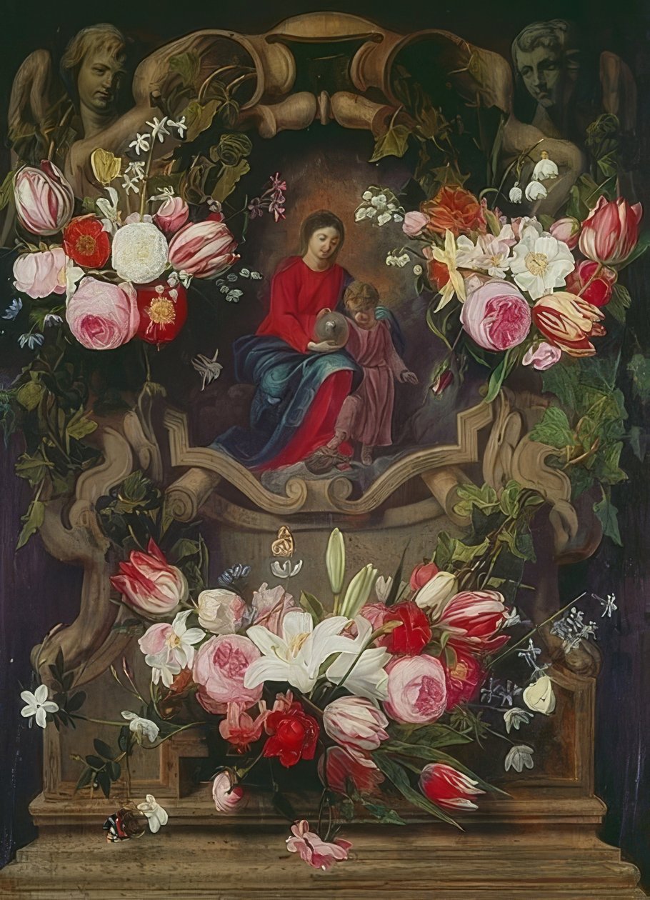 Virágkoszorú Madonnával és gyermekével alkotó: Daniel Seghers