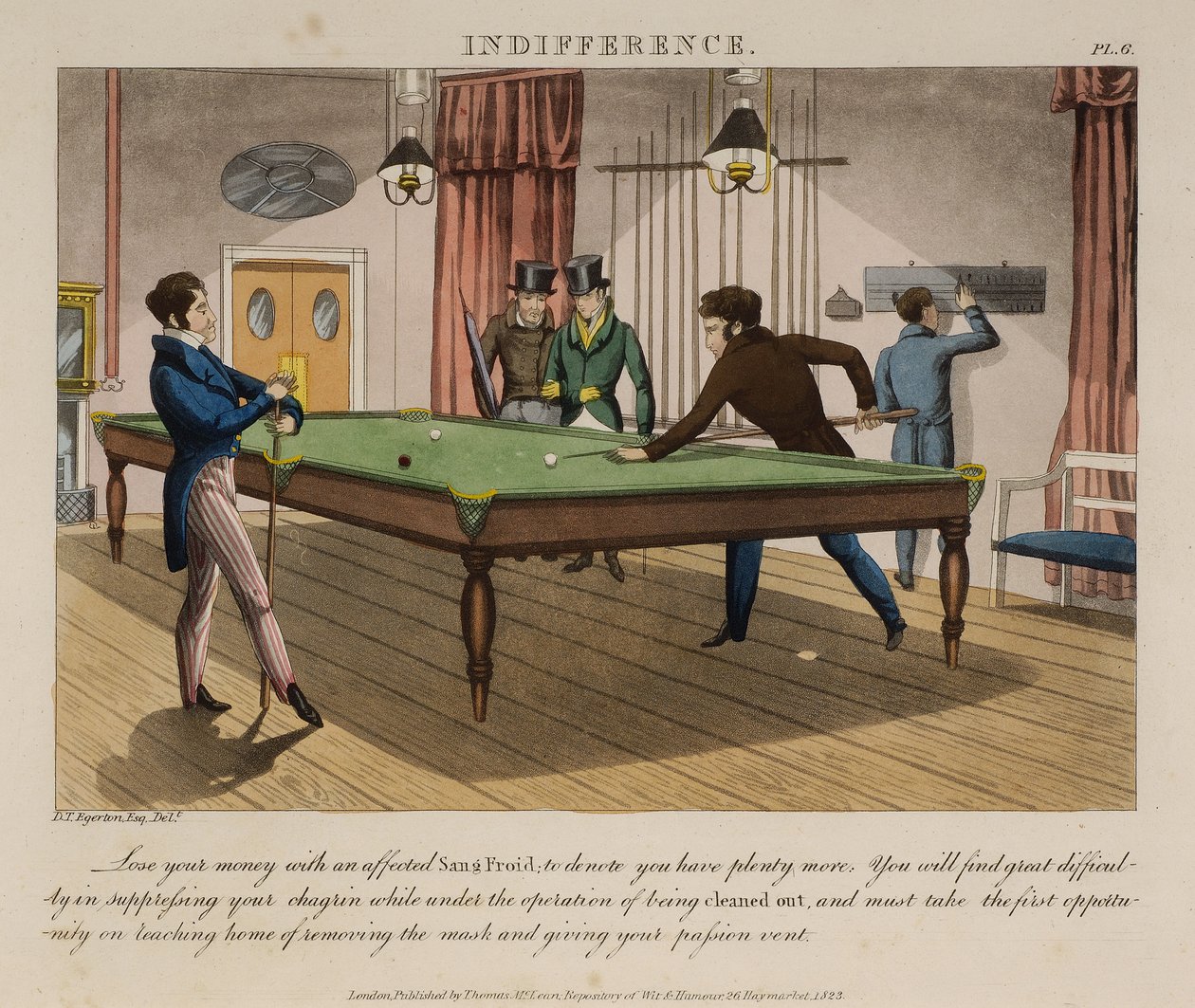 Közöny, 6. tábla a "The Necessary Qualifications of a Man of Fashion" című könyvből, Thomas McLean 1823-ban (színes akvatinta) alkotó: Daniel Thomas Egerton