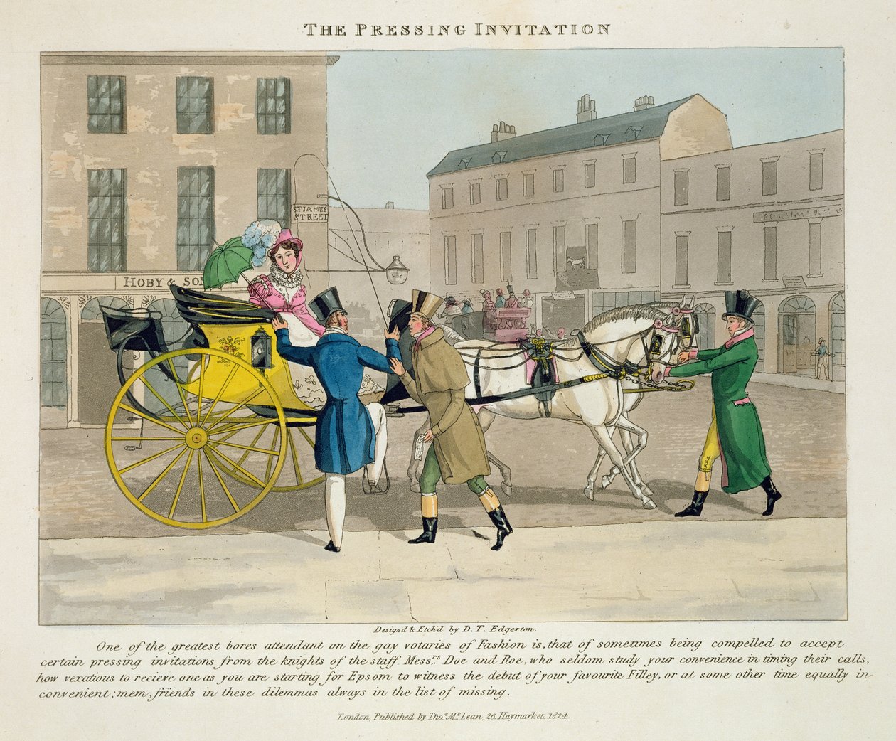 The Pressing Invitation, a "Fashionable Bores, or Coolers in High Life, Peter Quiz" című könyvéből, 1824-ben (kézzel festett akvatinta) alkotó: Daniel Thomas Egerton