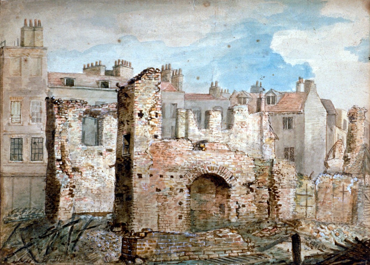Egy tűzkárosult épület romjai a Bear Yardban, Westminsterben, Londonban, 1809. alkotó: Daniel Thorn