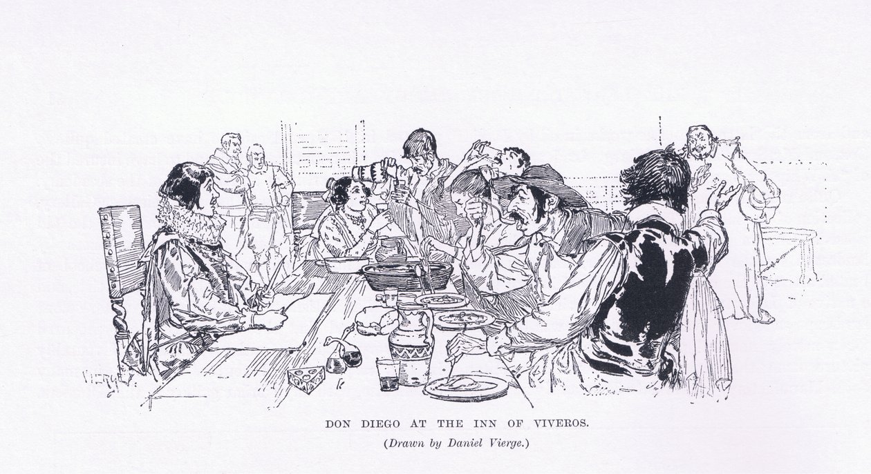 Don Diego a viverosi fogadóban, a The Magazine of Art 1893-ból, Cassell and Company alkotó: Daniel Urrabieta Vierge