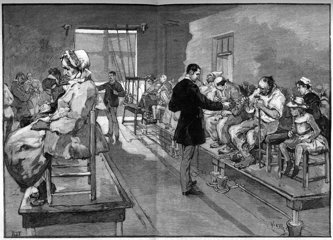 A Salpetriere elektroterápiája, itt az elektromos fürdők és a helyi villamosítás 1887-ben alkotó: Daniel Urrabieta Vierge