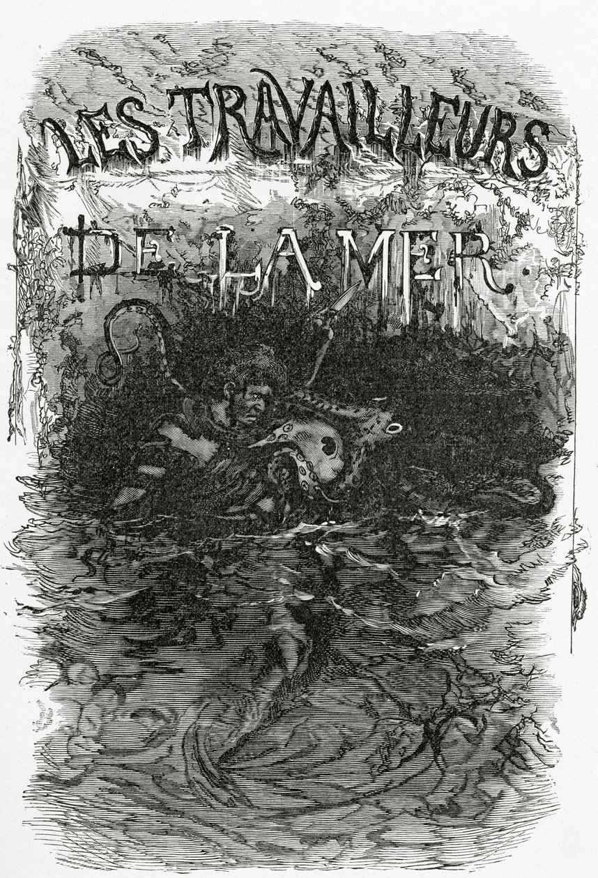 Illusztráció a Les Travailleurs de la Mer, 19th Century című regényhez (bw metszet) alkotó: Daniel Urrabieta Vierge