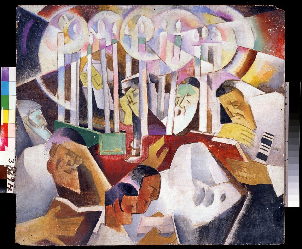 Gyertyák és sziluettek - Vladimir Davidovich Baranov Rossine (Baranov-Rossine) festménye (Wladimir Daniel Baranoff Rossine (Baranoff-Rossine) (1888-1944) - Olaj, vászon, 68 x 76 cm - Orosz művészet, avantgárd - Állami Szabadtéri Mu alkotó: Daniel Vladimir Baranoff Rossine