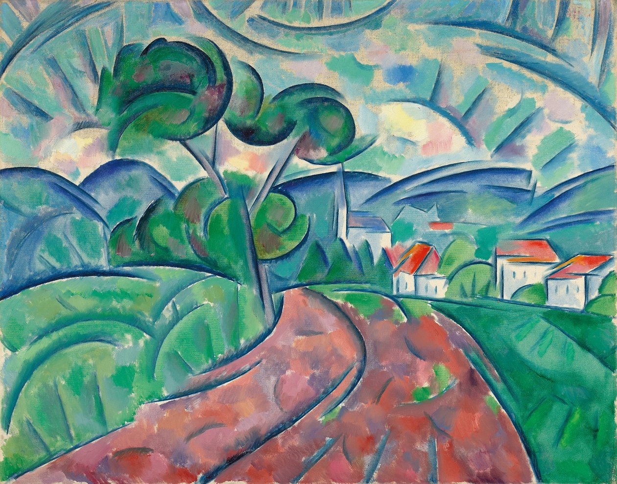 Út a faluba; La route au village, 1908-1912 körül alkotó: Daniel Vladimir Baranoff Rossine
