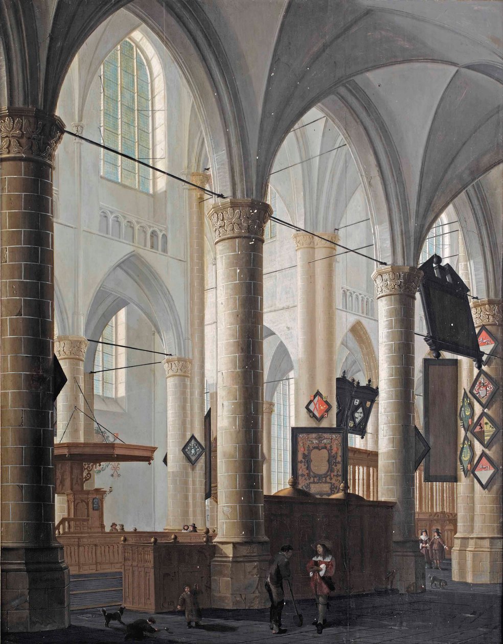 A dordrechti Grote Kerk belseje, társalgó alakokkal és játszó gyerekekkel alkotó: Daniel de Blieck
