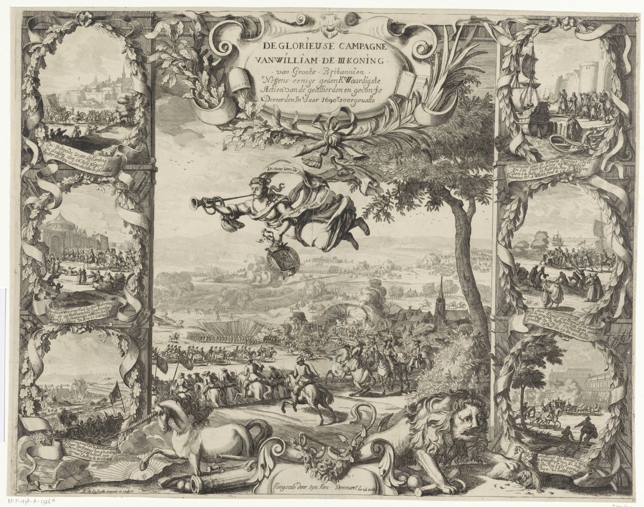 Vilmos király győzelmei Írországban (felső fele), 1690 Vilmos, Nagy-Britannia királya, Neffen dicsőséges hadjárata Megtörtént a szövetségesek és a konföderációk legemlékezetesebb akciói közül néhány 1690-ben (cím: alkotó: Daniel de Lafeuille
