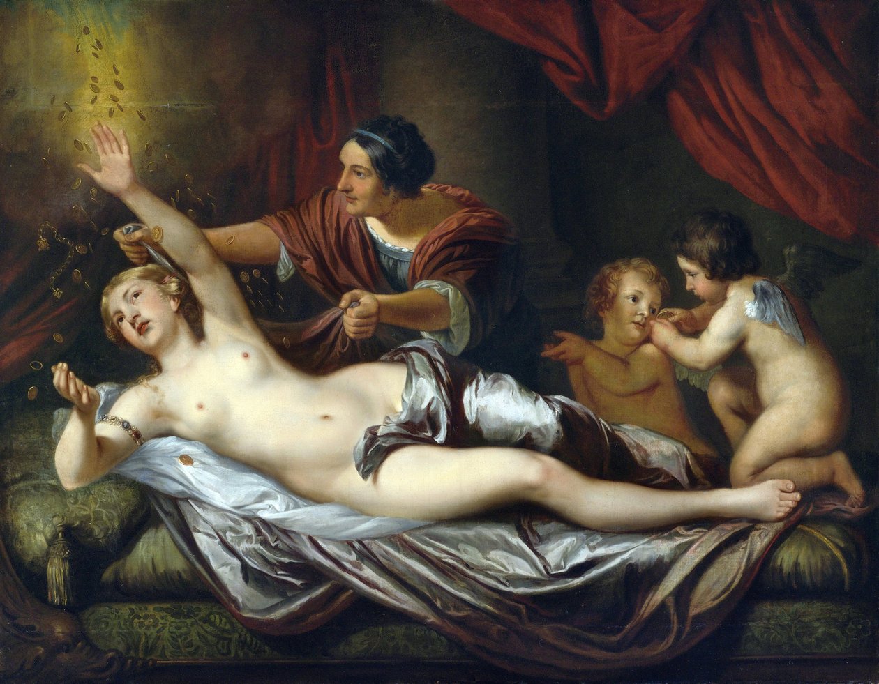 Danae par Mytens (Mijtens), Daniel, az ifjabb (1644-1688). Olaj, vászon, méret: 143x183,5, XVII. század második fele, Magángyűjtemény alkotó: Daniel the Younger Mytens or Mijtens