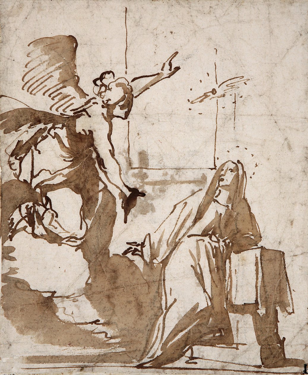 Daniele Crespi (1598-1630) Angyali üdvözlet rajza, 17. századi Marcora-gyűjtemény alkotó: Daniele Crespi