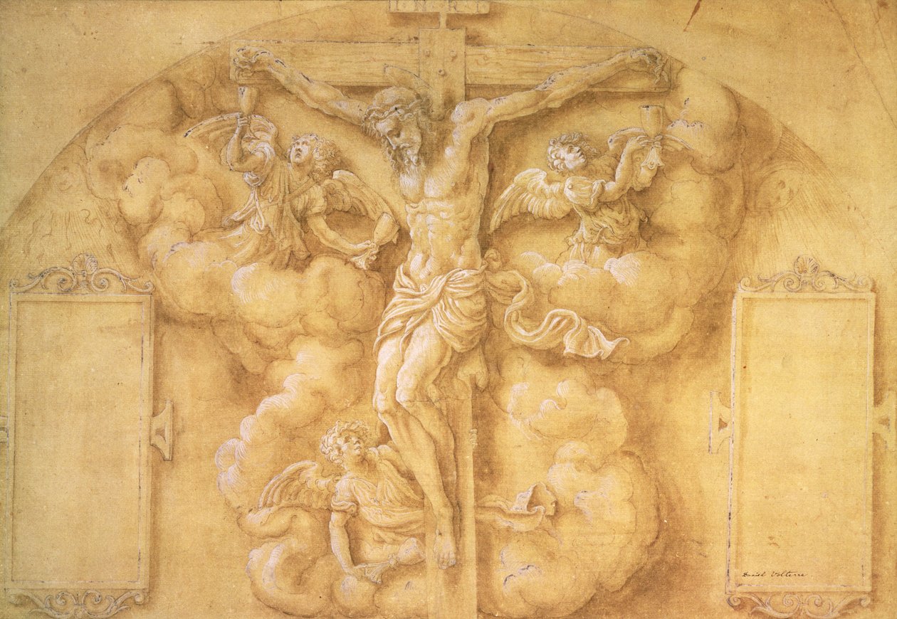 A keresztre feszítés, 1547 (papíron fehérrel magasított ceruza) alkotó: Daniele da Volterra