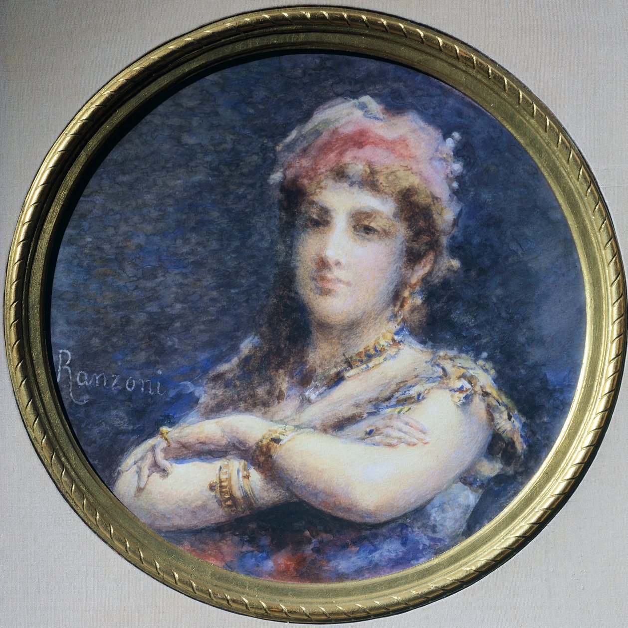 Troubetzkoy hercegnő portréja, Daniele Ranzoni (1843-1889), akvarell alkotó: Danielle Ranzoni