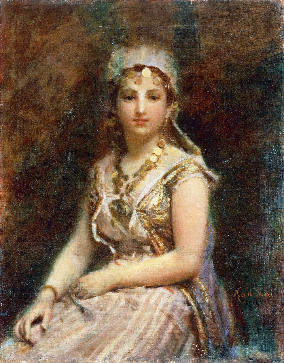 Ülő női alak, Daniele Ranzoni (1843-1889), olaj, vászon, 57,5x46 cm alkotó: Danielle Ranzoni