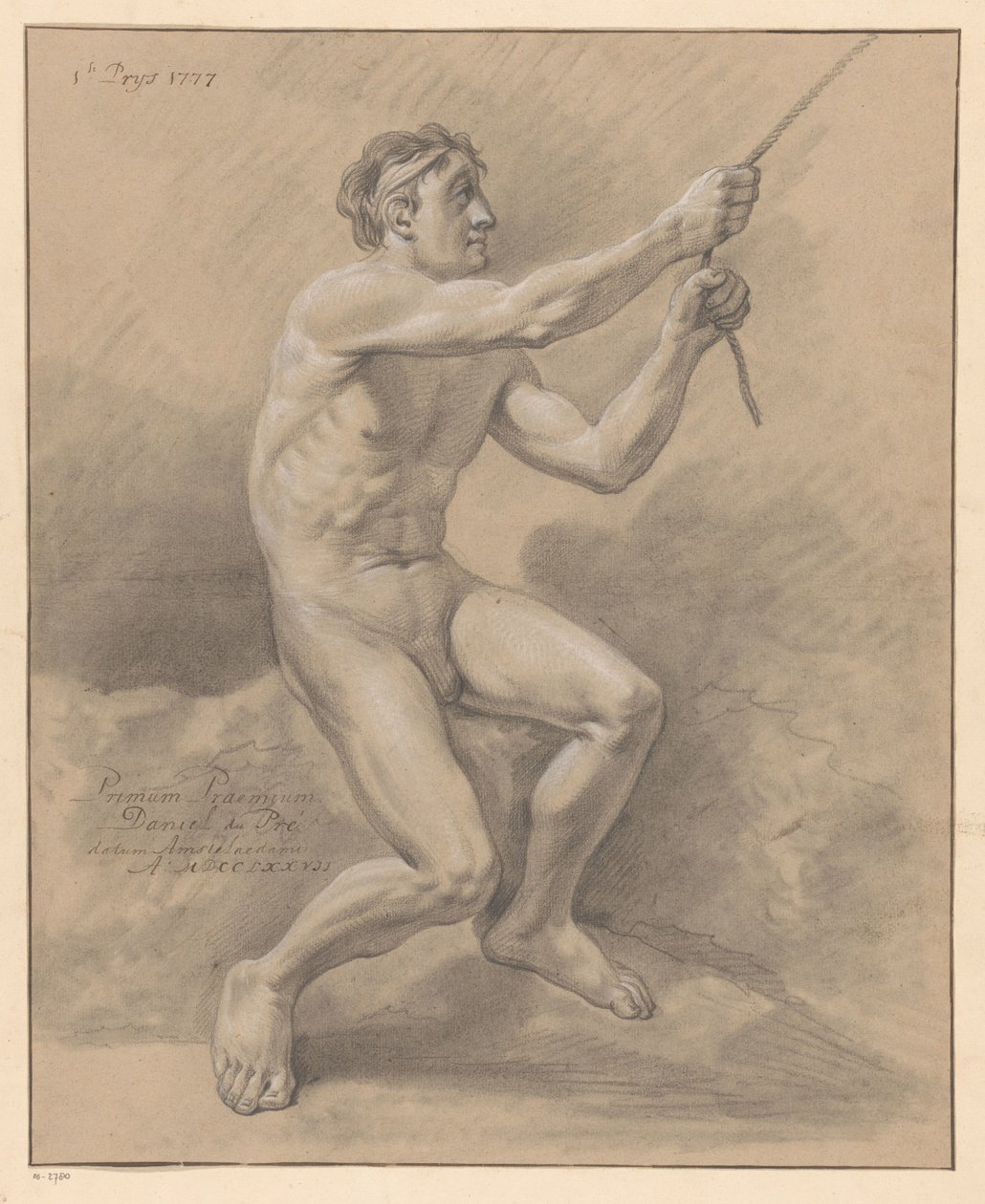 Ülő férfi akt, oldalról nézve (1. díj 1777) alkotó: Daniël Dupré