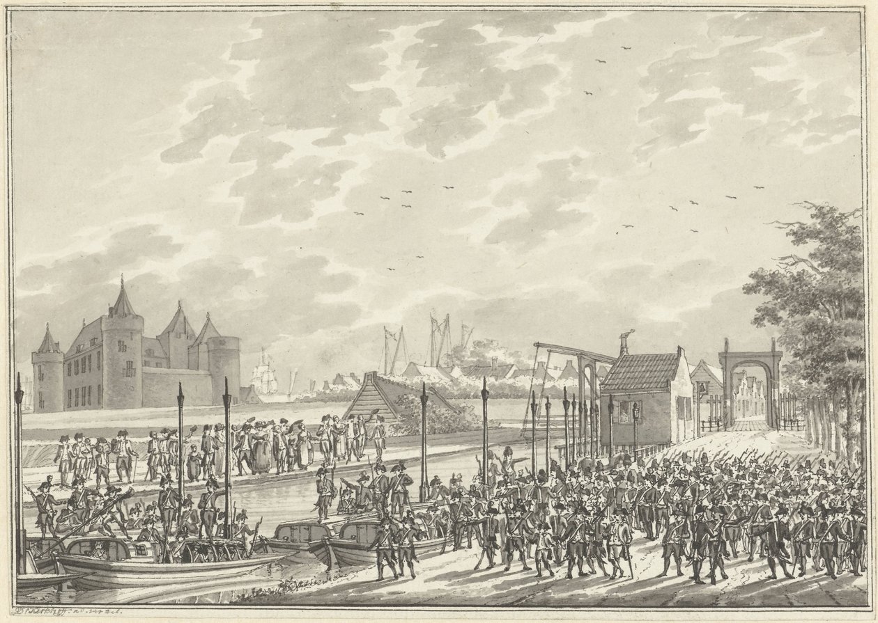 Amszterdam fegyveres polgárainak érkezése Muidenbe, 1787 alkotó: Daniël Kerkhoff