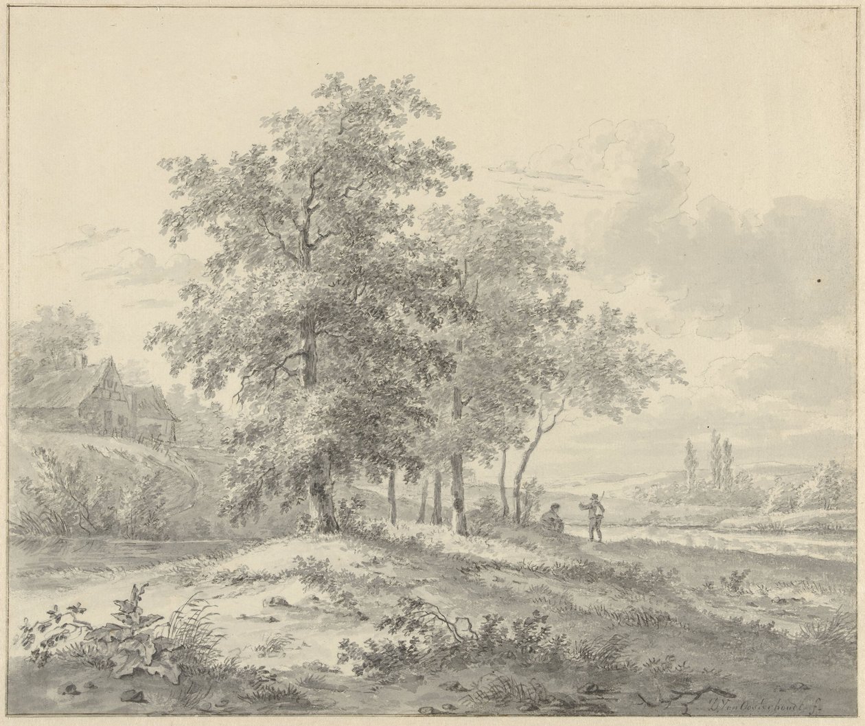 Táj két figurával a fák alatt alkotó: Daniël van Oosterhoudt (possibly)