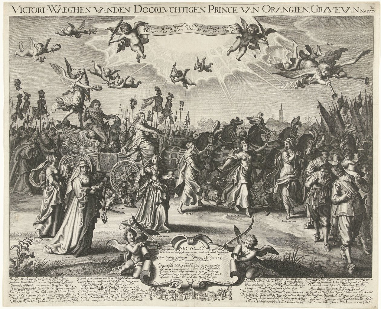 Frederik Hendrik allegorikus diadalmenete, 1629 Victori-Waeghen vanden Nyugodt Orangien hercege, Nassou sírja stb. (cím a tárgyon) alkotó: Daniël van den Bremden