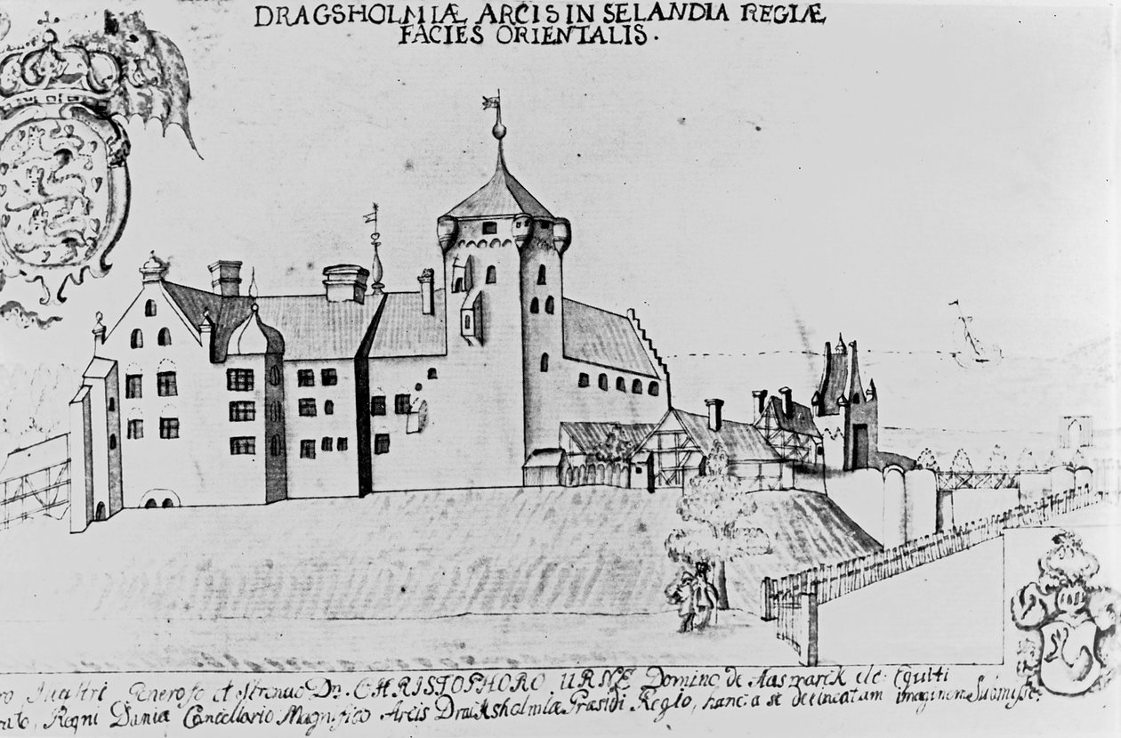 Dragsholm kastély, Sealand (toll és tinta papíron) alkotó: Danish School