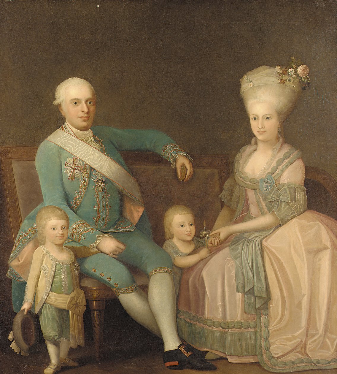Egy családi csoport portréja, feltehetően Engel Ernst von Schack, felesége, Mette Pauline von Schack, szül. Rosenorn és gyermekeik alkotó: Danish School