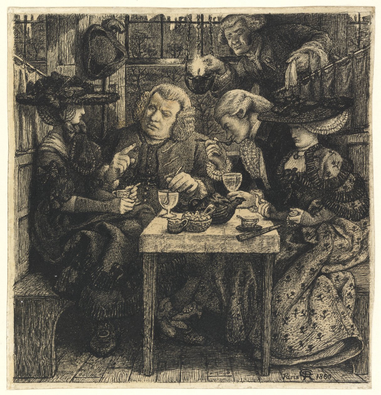 Dr. Johnson a Mitrában, 1860 (toll és fekete tinta, papír) alkotó: Dante Gabriel Charles Rossetti