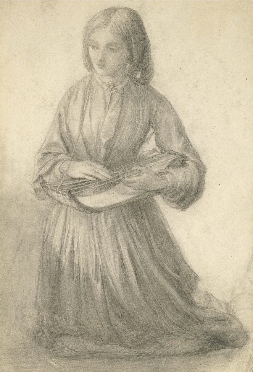 Elizabeth Siddal vonós hangszeren játszik, 1852 körül (grafit törtfehér papíron) alkotó: Dante Gabriel Charles Rossetti