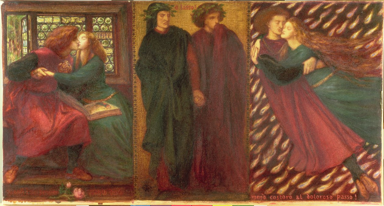 Paolo és Francesca, 1862 (vegyes technika) alkotó: Dante Gabriel Charles Rossetti