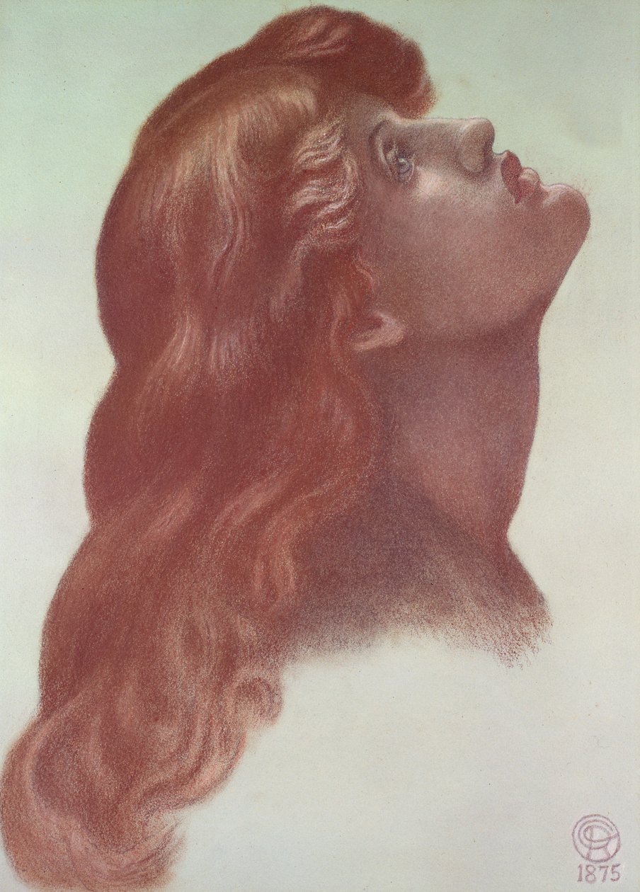 Tanulmány az Astarte Syriaca bal oldali alakjának fejéhez, 1875 (színes kréta, papír) alkotó: Dante Gabriel Charles Rossetti