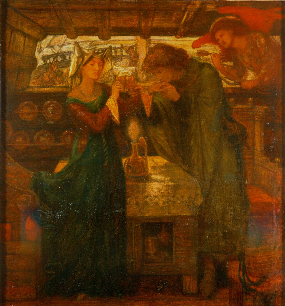 Tristram és Isolde Drinking the Love Potion, 1867 (vegyes technika) alkotó: Dante Gabriel Charles Rossetti