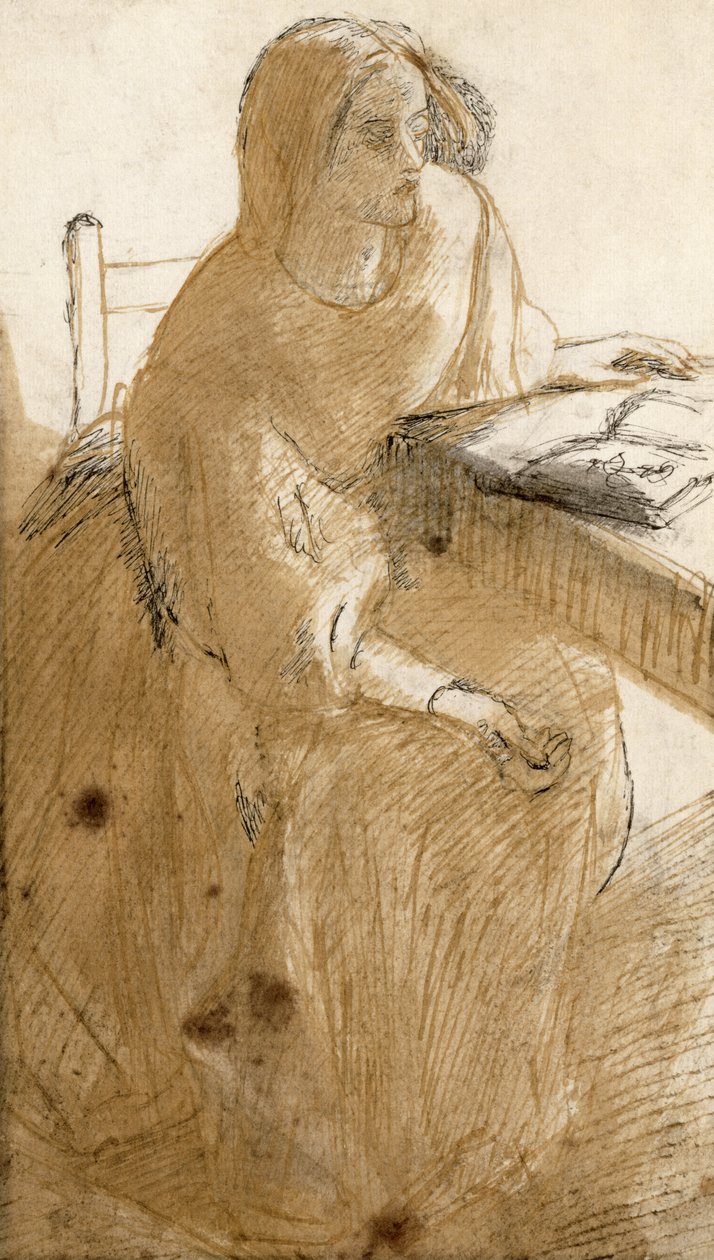 Lizzie Siddal (1832-62) (toll, tinta és WC papíron) alkotó: Dante Gabriel Charles Rossetti