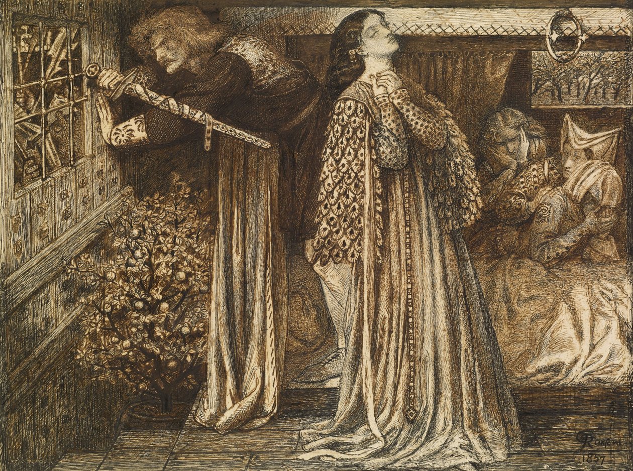 Sir Launcelot a Queens -teremben alkotó: Dante Gabriel Charles Rossetti