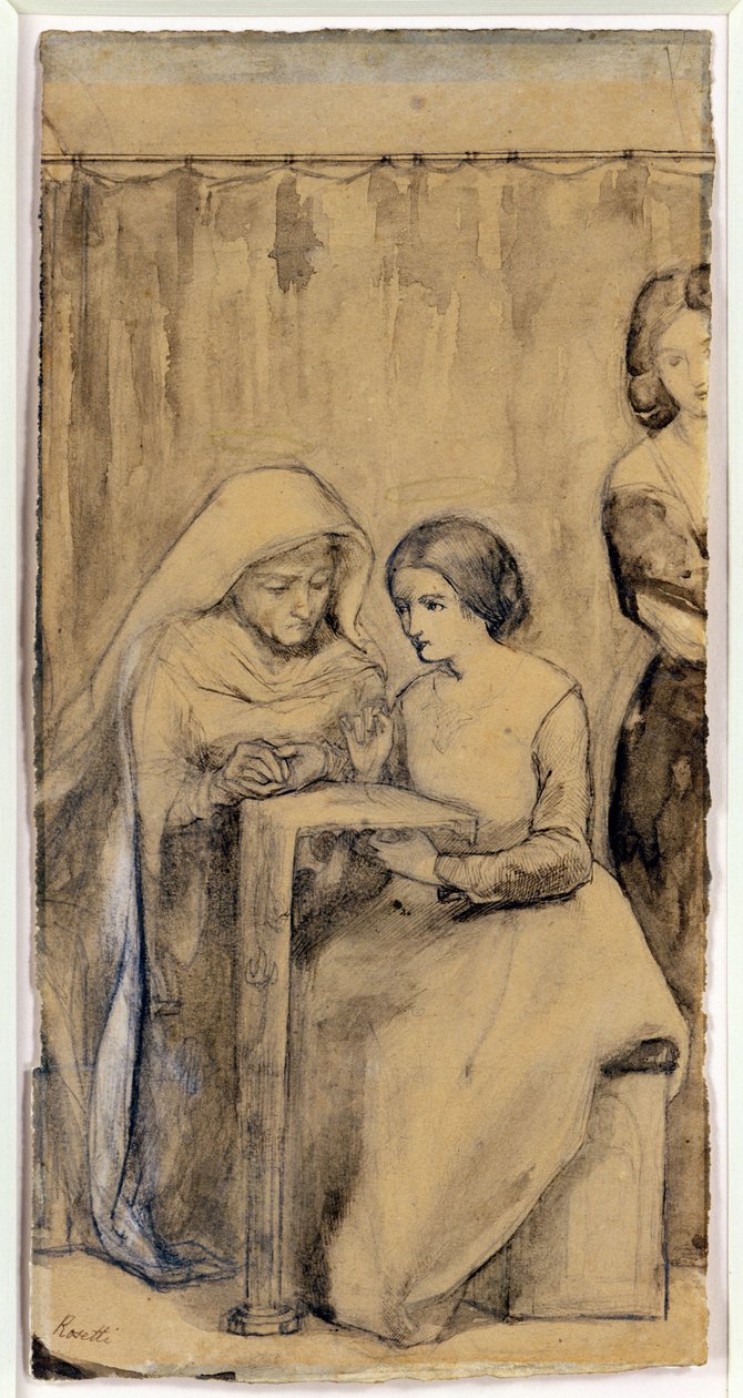Tanulmány Szűz Mária leánykorához (toll, tinta és ceruza mosással a papíron) alkotó: Dante Gabriel Charles Rossetti