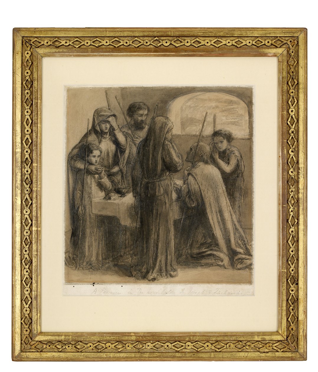Pészach József és Zakariás házában, 1850 körül (grafit és toll, fekete tinta és szürke mosás fehér papíron) alkotó: Dante Gabriel Charles Rossetti
