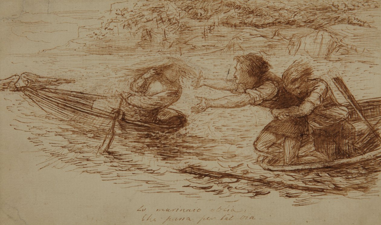 Hajósok és sziréna, 1853 körül (toll és tinta papíron) alkotó: Dante Gabriel Charles Rossetti