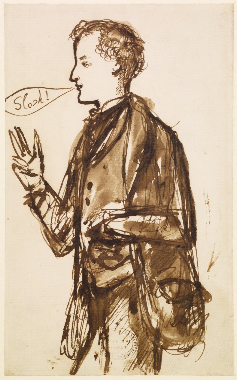 John Everett Millais karikatúrája, 1851-53 körül (toll, tinta és mosás papíron) alkotó: Dante Gabriel Charles Rossetti