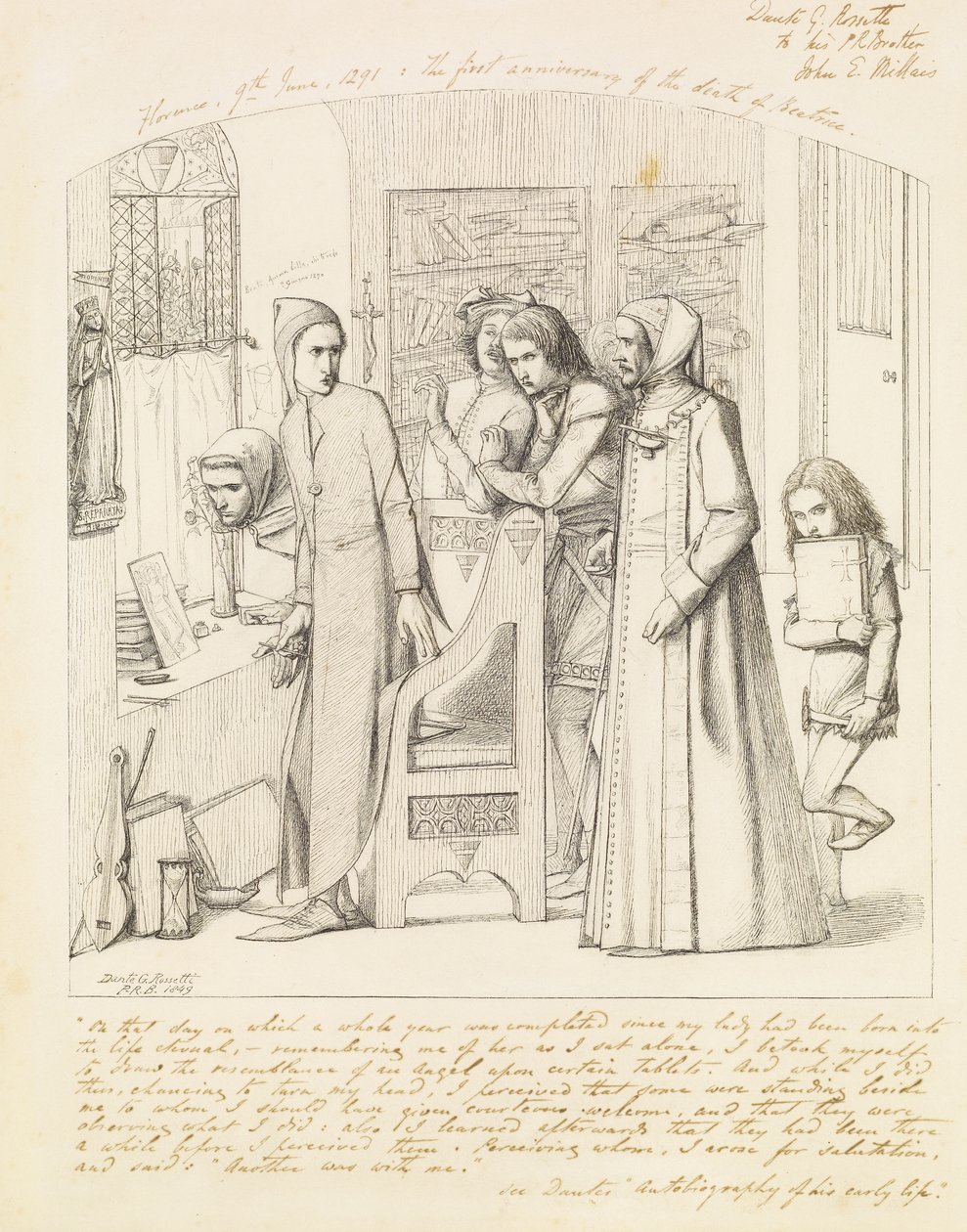 Dante angyalt rajzol Beatrice halálának első évfordulóján, 1848-9 alkotó: Dante Gabriel Charles Rossetti