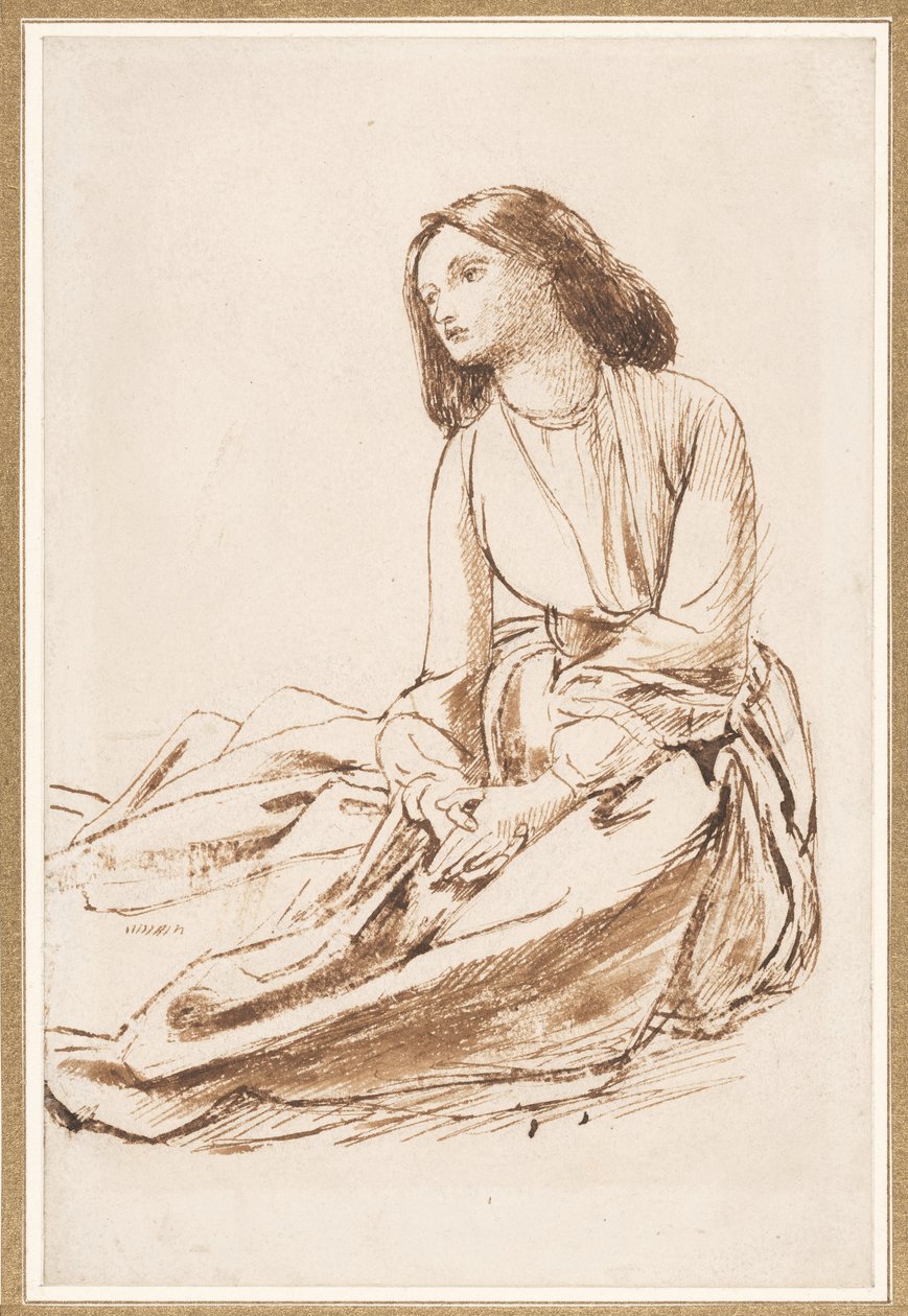 Elizabeth Siddal, a földön ülve (toll, szépia és mosás papíron) alkotó: Dante Gabriel Charles Rossetti