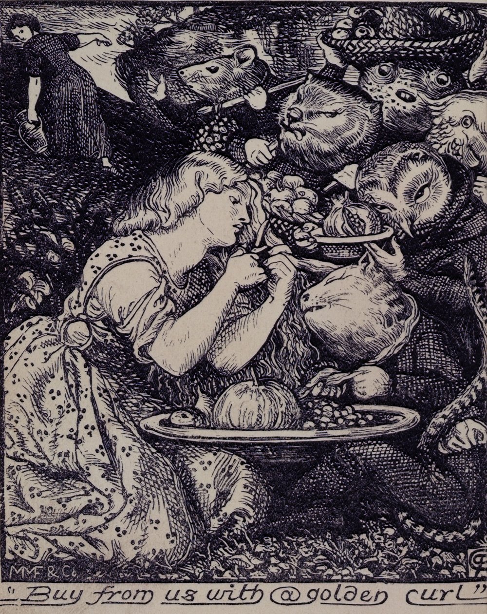 A "Goblin Market és más versek..." frontképe, 1862 (litho) alkotó: Dante Gabriel Charles Rossetti