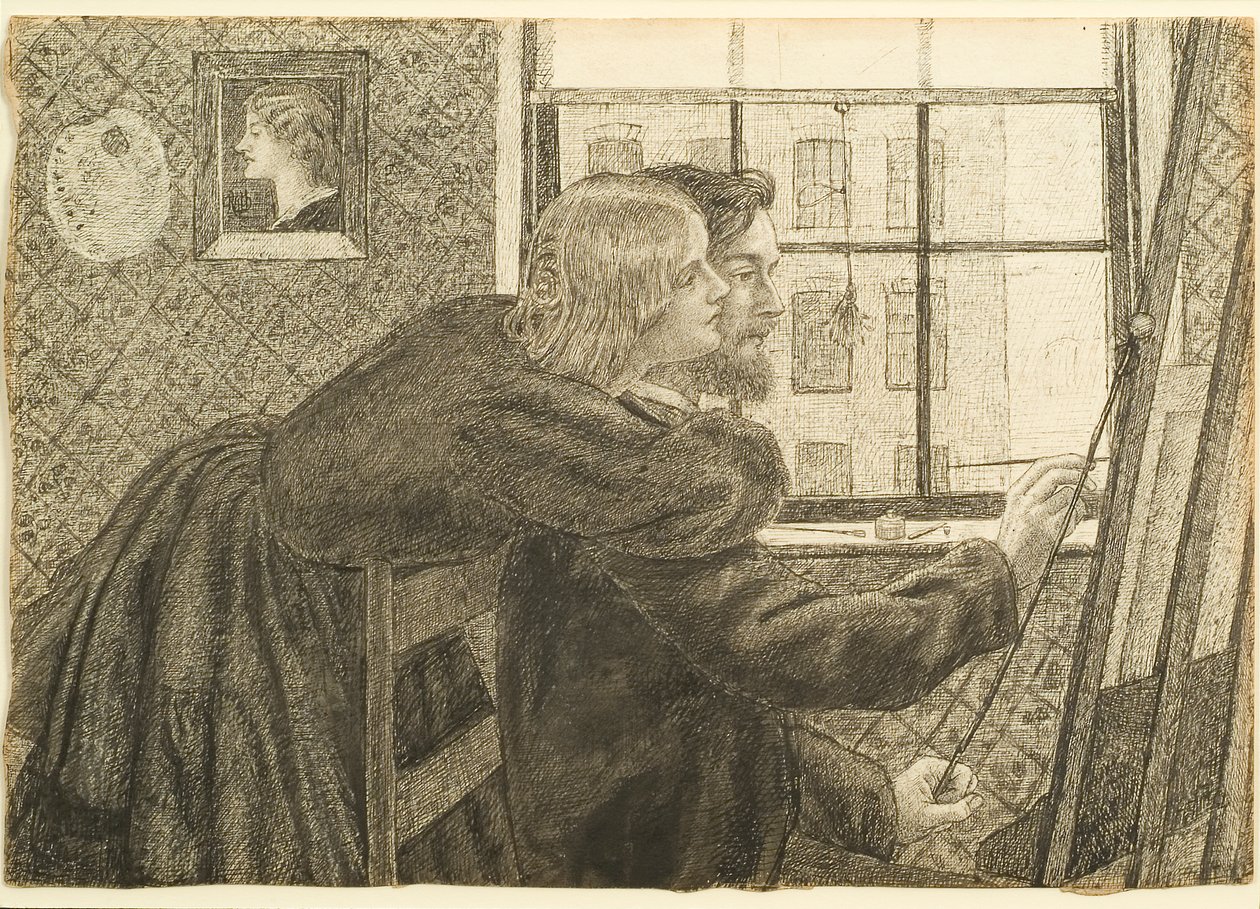G P Boyce és Fanny Cornforth a Rossettis Stúdióban, Chatham Place, 1858 körül (tinta papíron) alkotó: Dante Gabriel Charles Rossetti