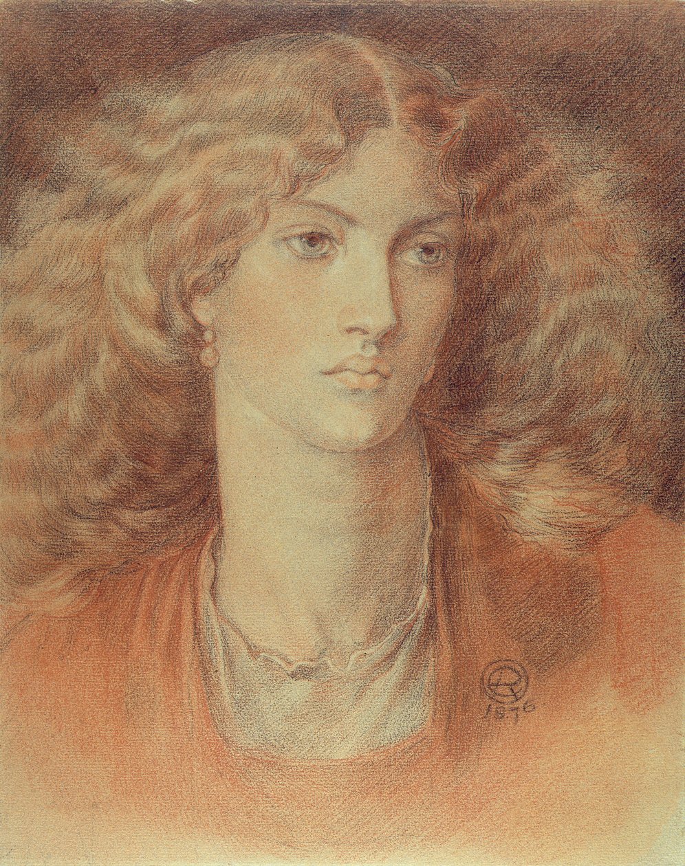 Egy nő feje, Ruth Herbert, 1876 (piros és fekete kréta papíron) alkotó: Dante Gabriel Charles Rossetti