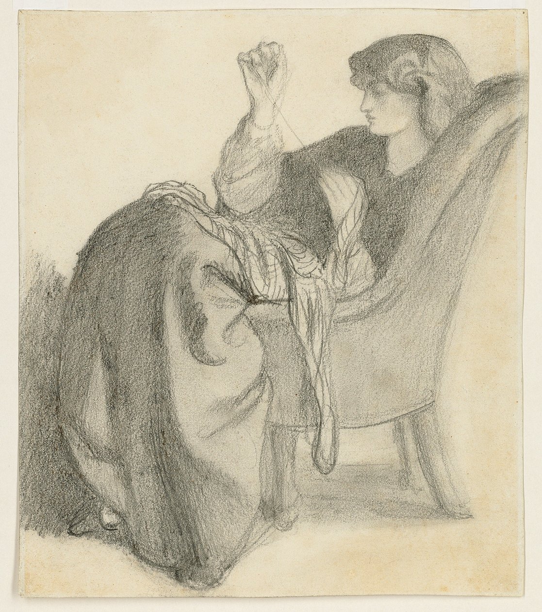 Lachesis: Tanulmány a székben ülő Jane Morrisról, varrás, 1860-as évek alkotó: Dante Gabriel Charles Rossetti