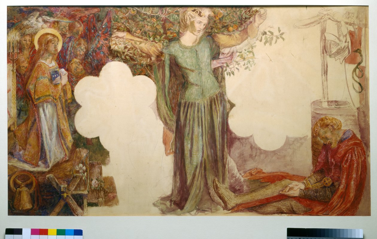 Sir Lancelot látomása, tanulmány a freskófestéshez az Oxford Unionban alkotó: Dante Gabriel Charles Rossetti