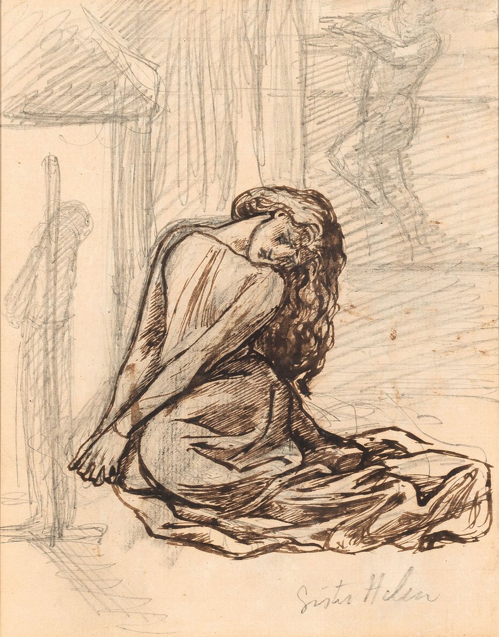 Helen nővér, 1870 körül (grafit és barna tinta a táblára szerelt papíron) alkotó: Dante Gabriel Charles Rossetti