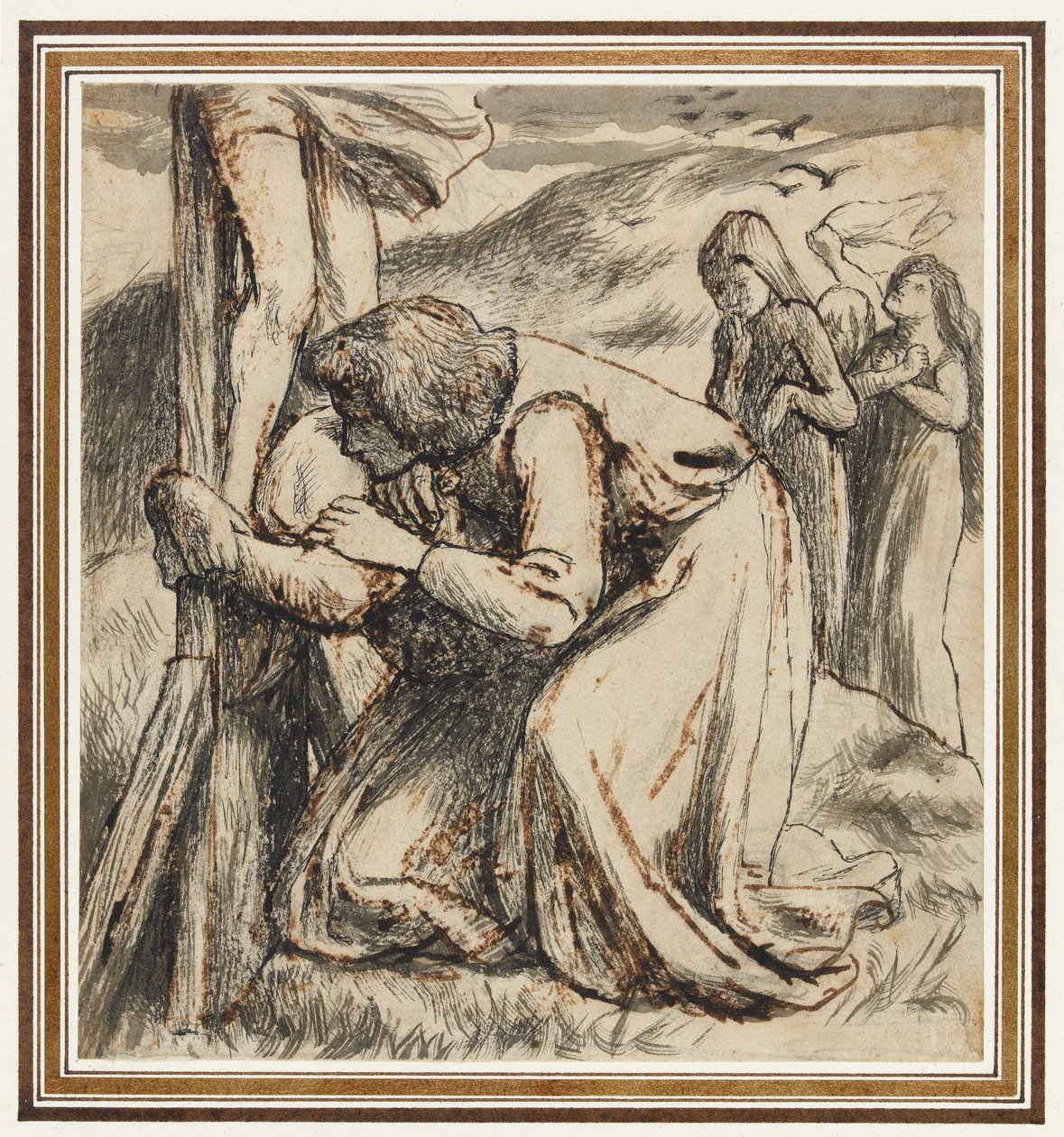 Szent János vigasztalja a Szűzanyát a kereszt lábánál, 1857-58 körül (toll, tinta és szepiafesték, papír) alkotó: Dante Gabriel Charles Rossetti