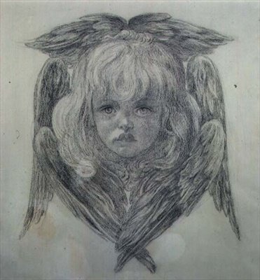 Tanulmány egy gyermekangyal fejéről a „Boldog Damozel”-ben, 1875 körül (fekete kréta) (lásd: 15166) alkotó: Dante Gabriel Charles Rossetti