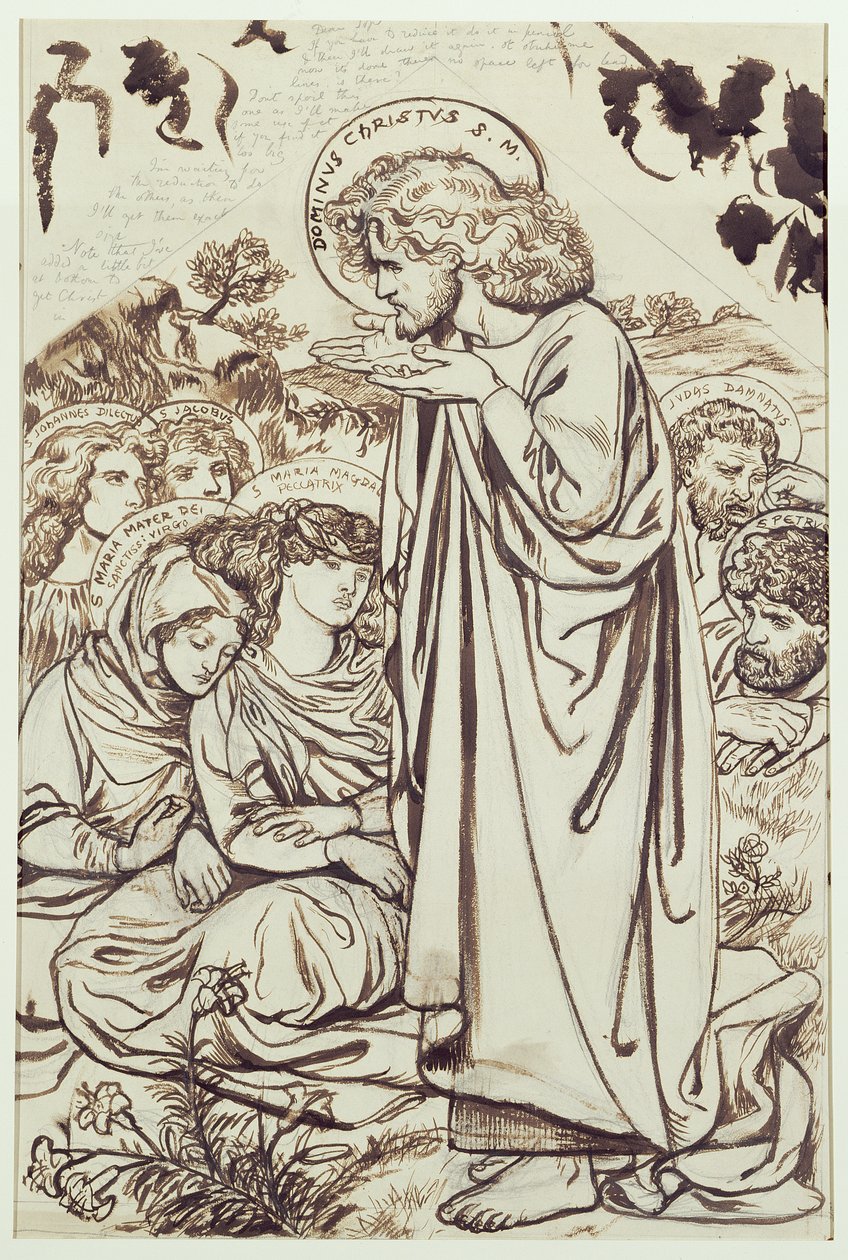 Hegyi beszéd (tinta, toll és akvarell papíron) alkotó: Dante Gabriel Charles Rossetti