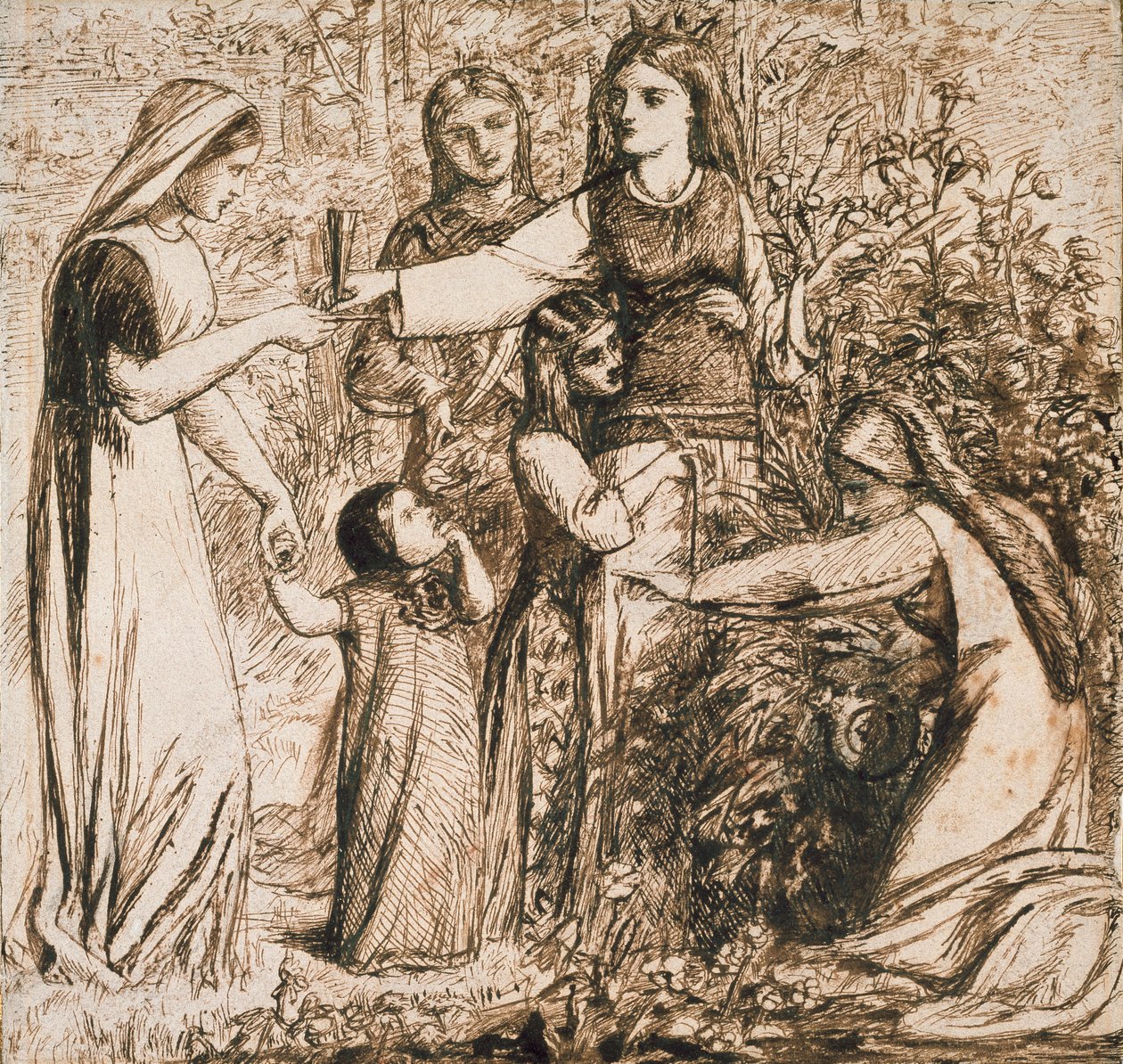 Dante látomása, amikor Matilda virágokat gyűjt, c1855 alkotó: Dante Gabriel Rossetti