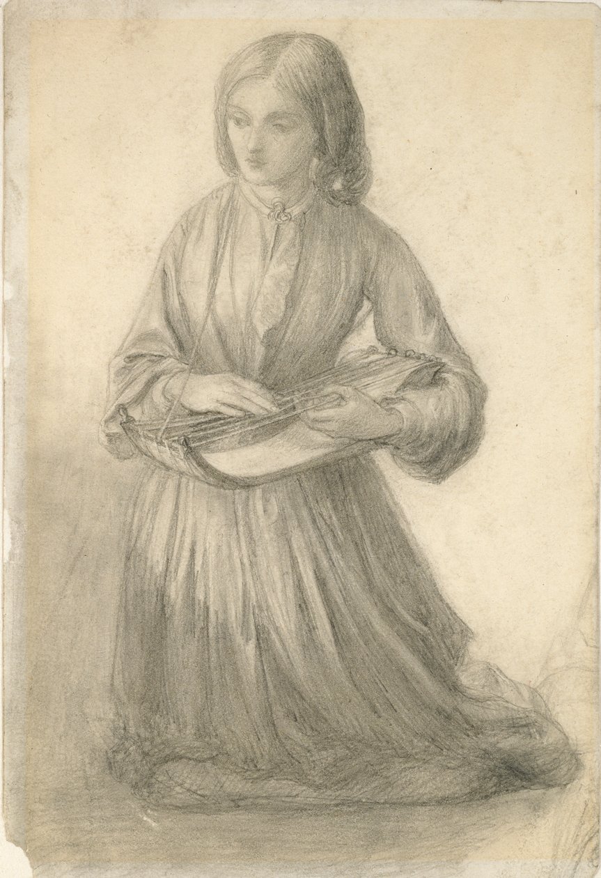 Elizabeth Siddal vonós hangszeren játszik, 1852 alkotó: Dante Gabriel Rossetti