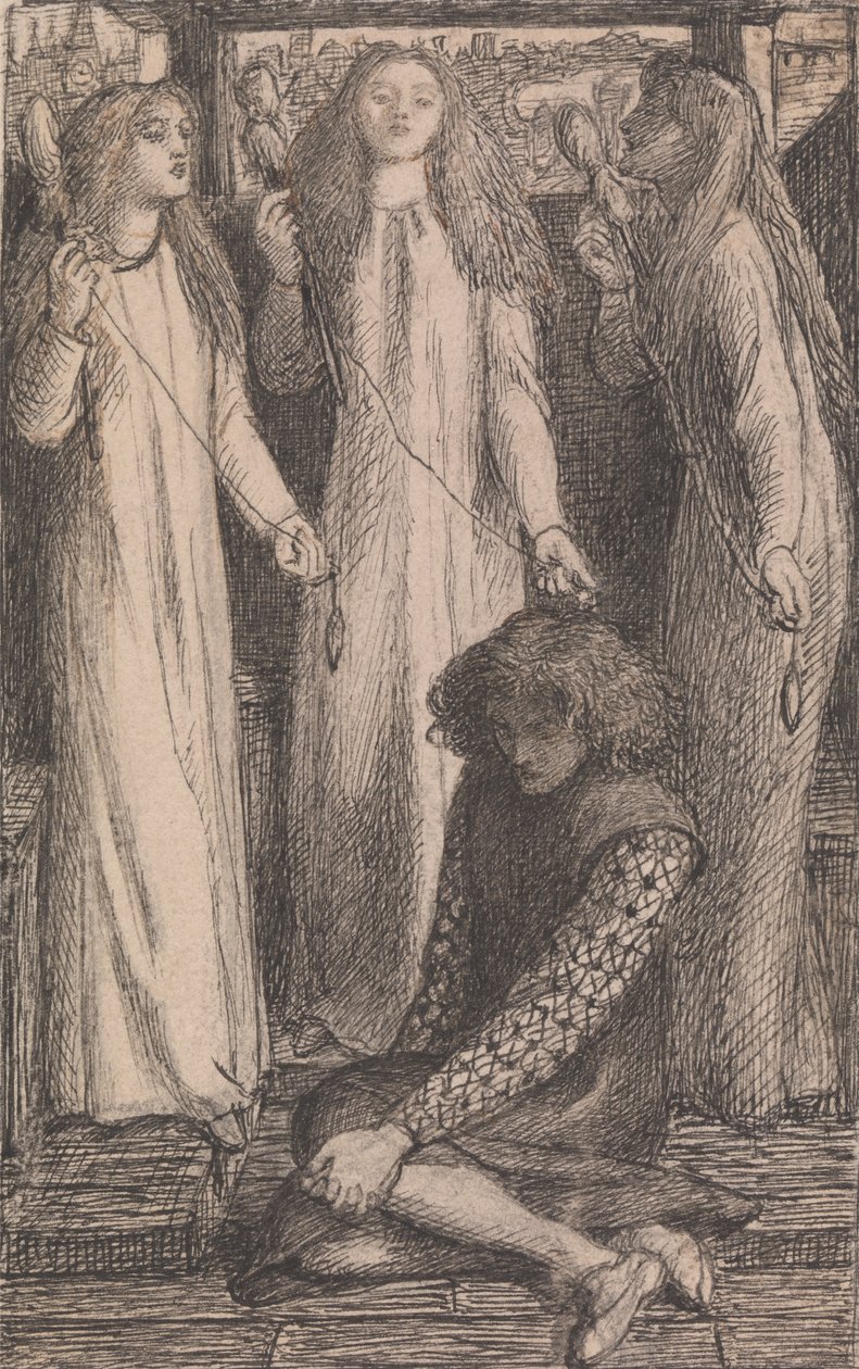 Illusztráció Elfen-Mere szobalányainak alkotó: Dante Gabriel Rossetti